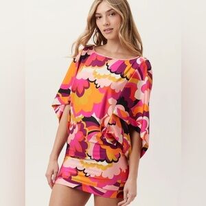 Trina Turk large Fan Faire Swim Tunic Dress boat neck abstract